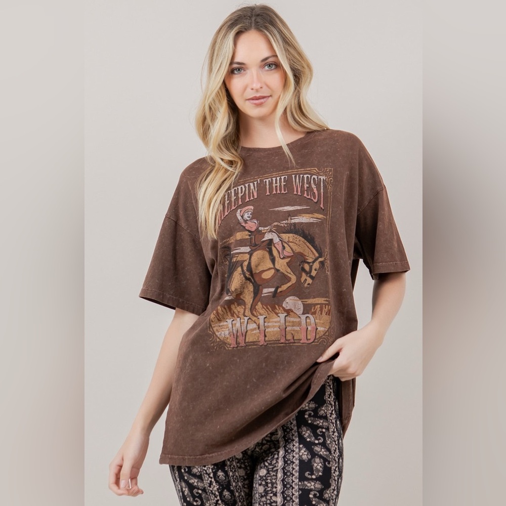 Keepin’ the West Wild Cowgirl Acid Wash T-Shirt